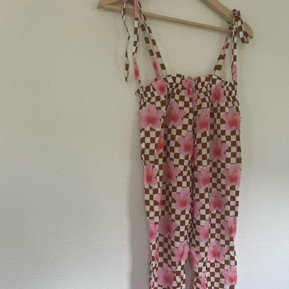 Kira Hawaii Checkered Hibiscus Jumpsuit